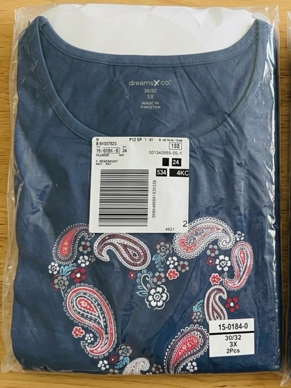 Dreams & Co. Paisley Pajama Set 3X NWT - 2 Piece Navy Loungewear